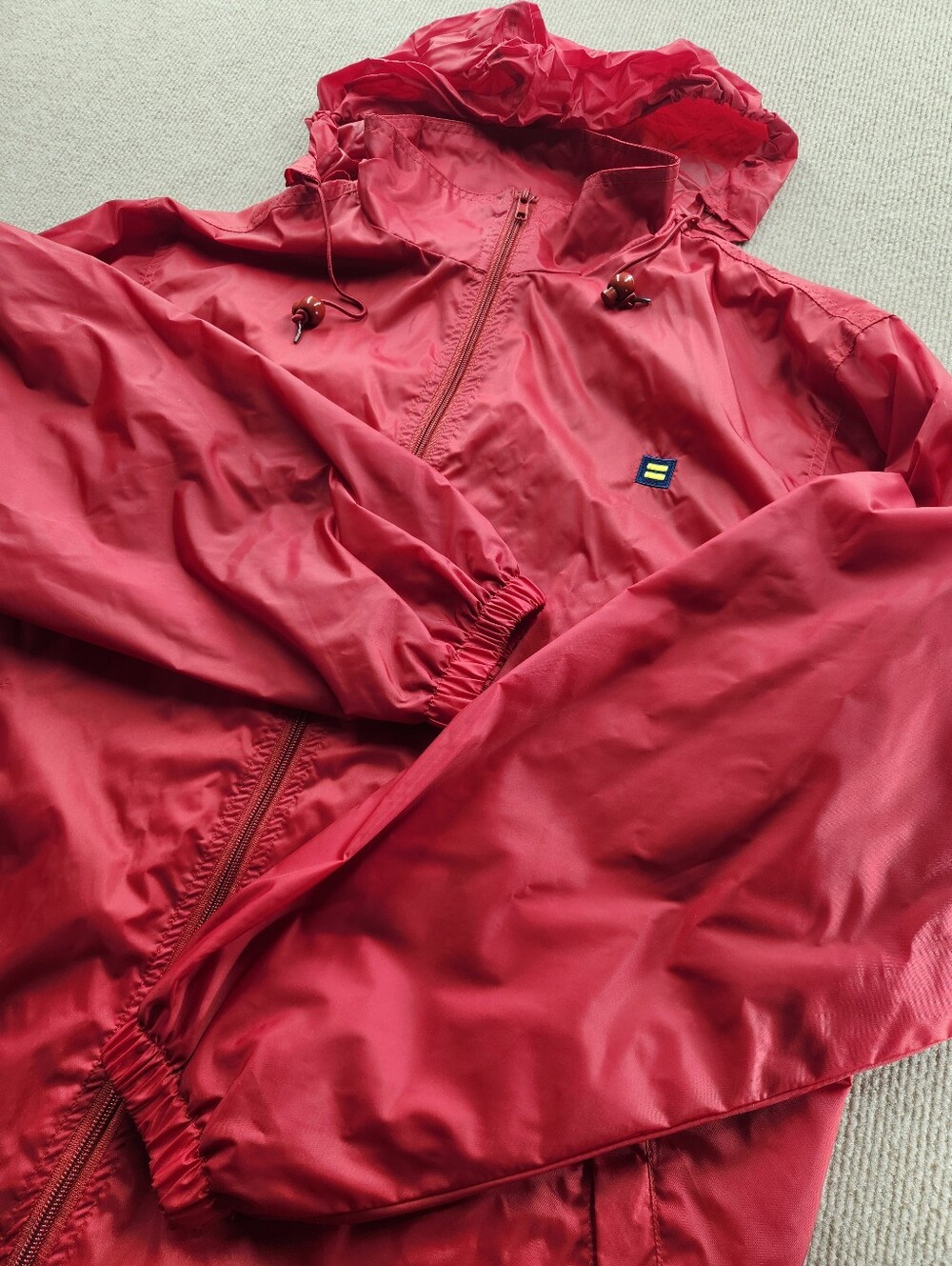 Clique Men’s M Red Hooded Windbreaker Jacket Full Zip Mock Neck Hidden Hood